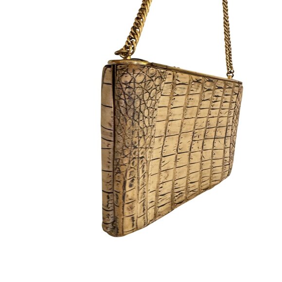 Vintage Beitsch Women's Beige Embossed Leather Gold Hardware Handbag Size S - Picture 3 of 12